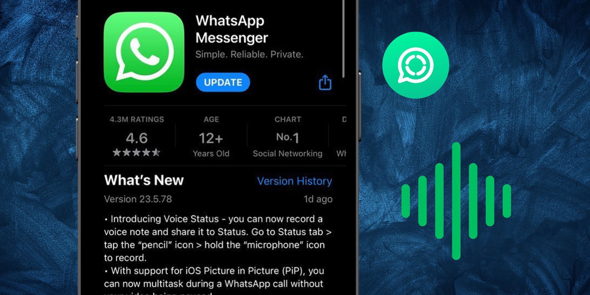 Screenshot of WhatsApp new update Voice Status with Status logo. 