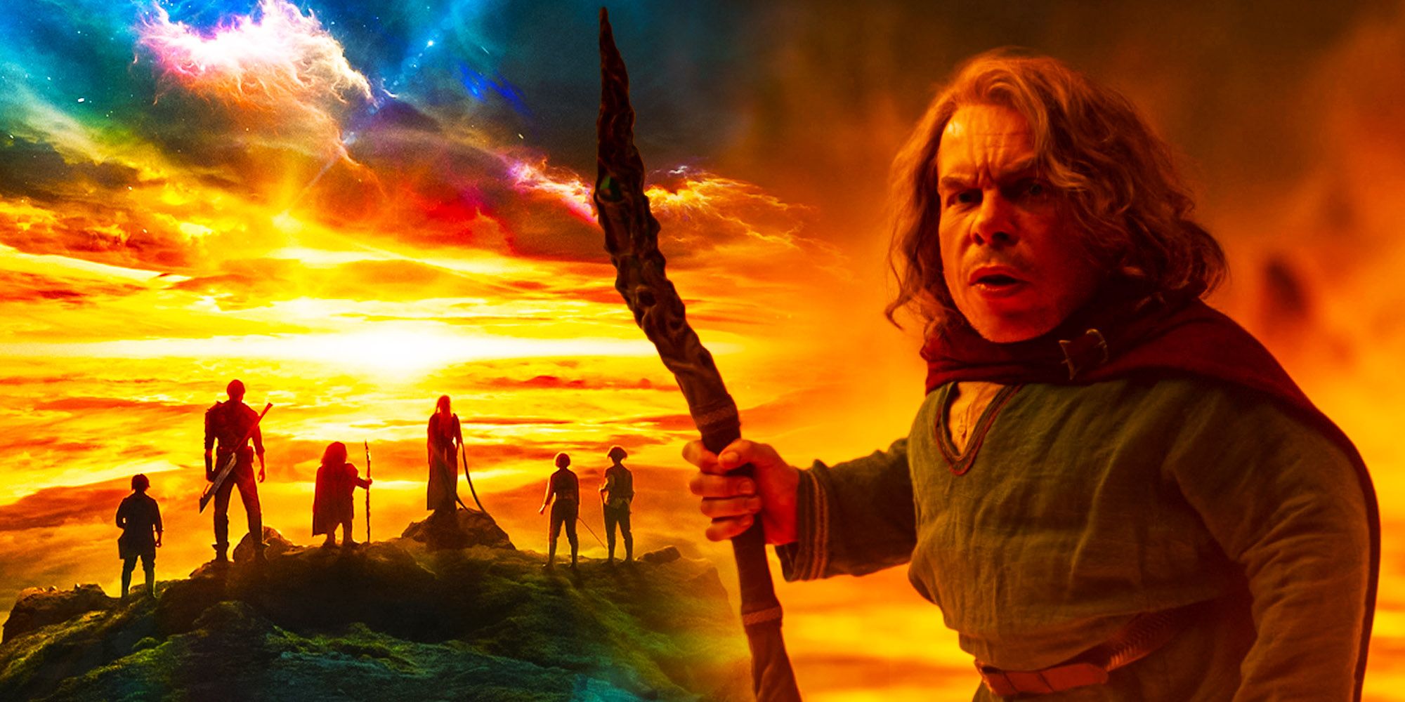 Custom image of Willow's characters next to Warwick Davis in Willow