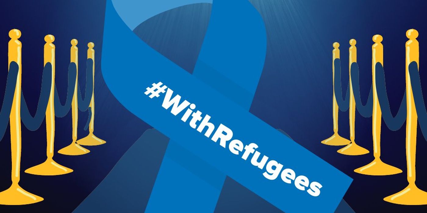With Refugees banner