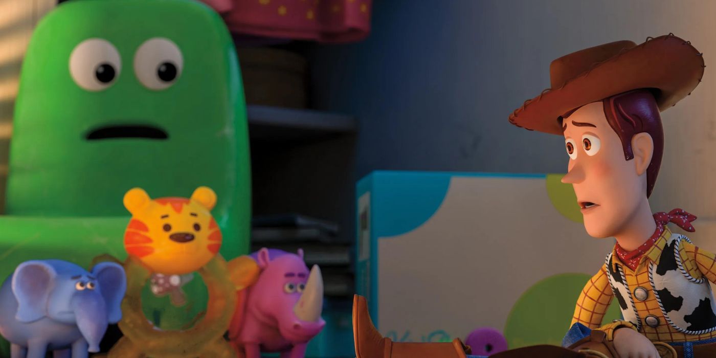Woody assis dans le placard avec les jouets de Bonnie dans Toy Story 4