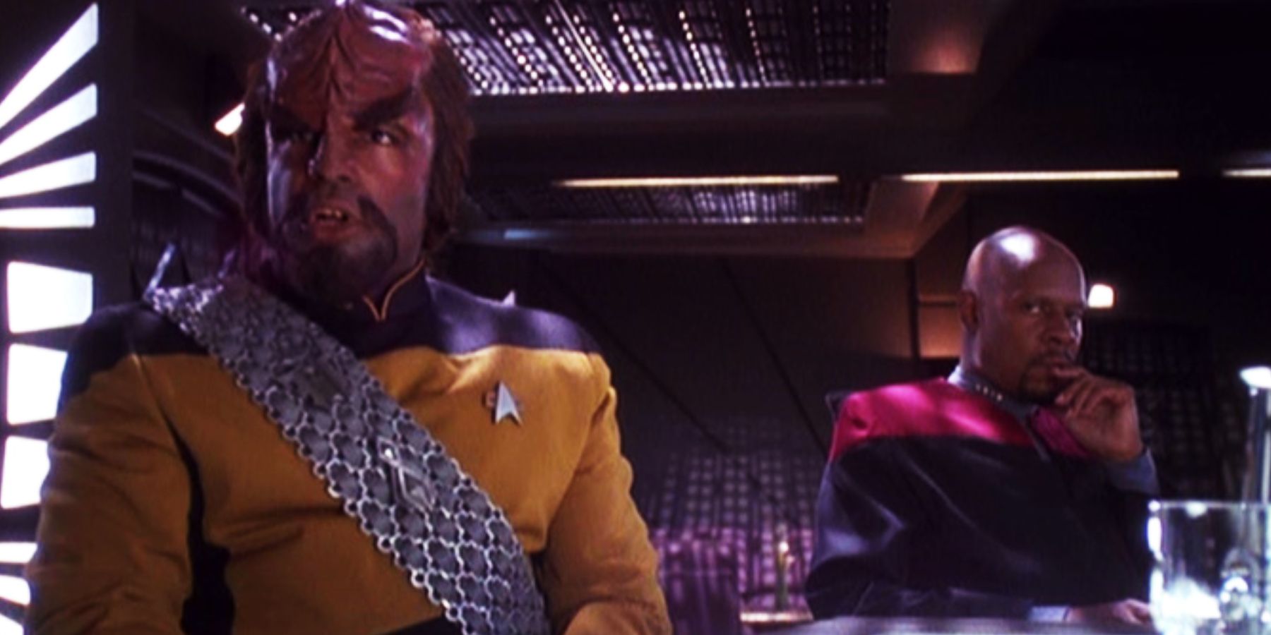 Michael Dorn as Worf and Avery Brooks as Sisko in Way of the Warrior