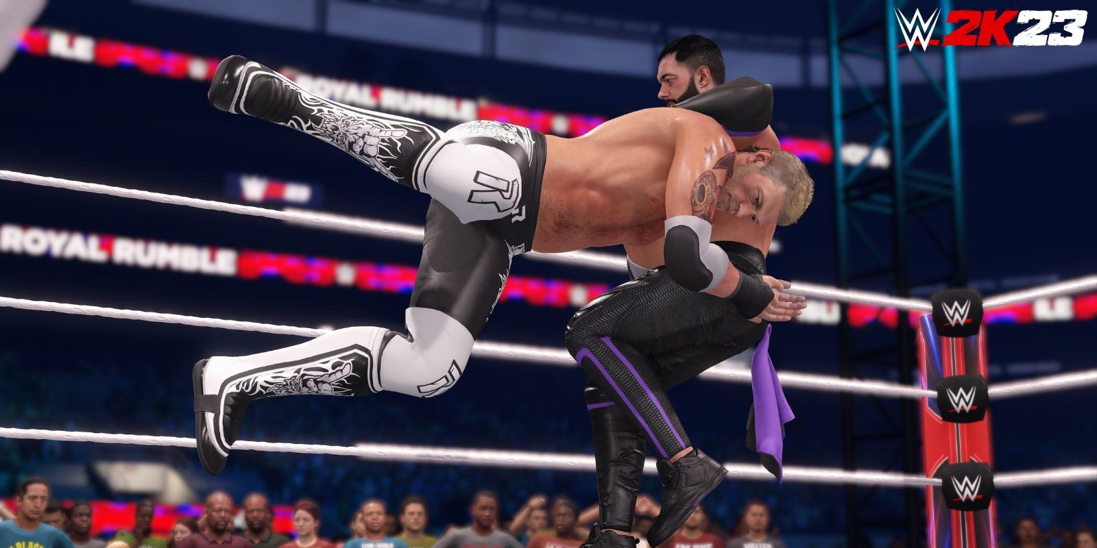 Edge spearing Finn in WWE 2K23