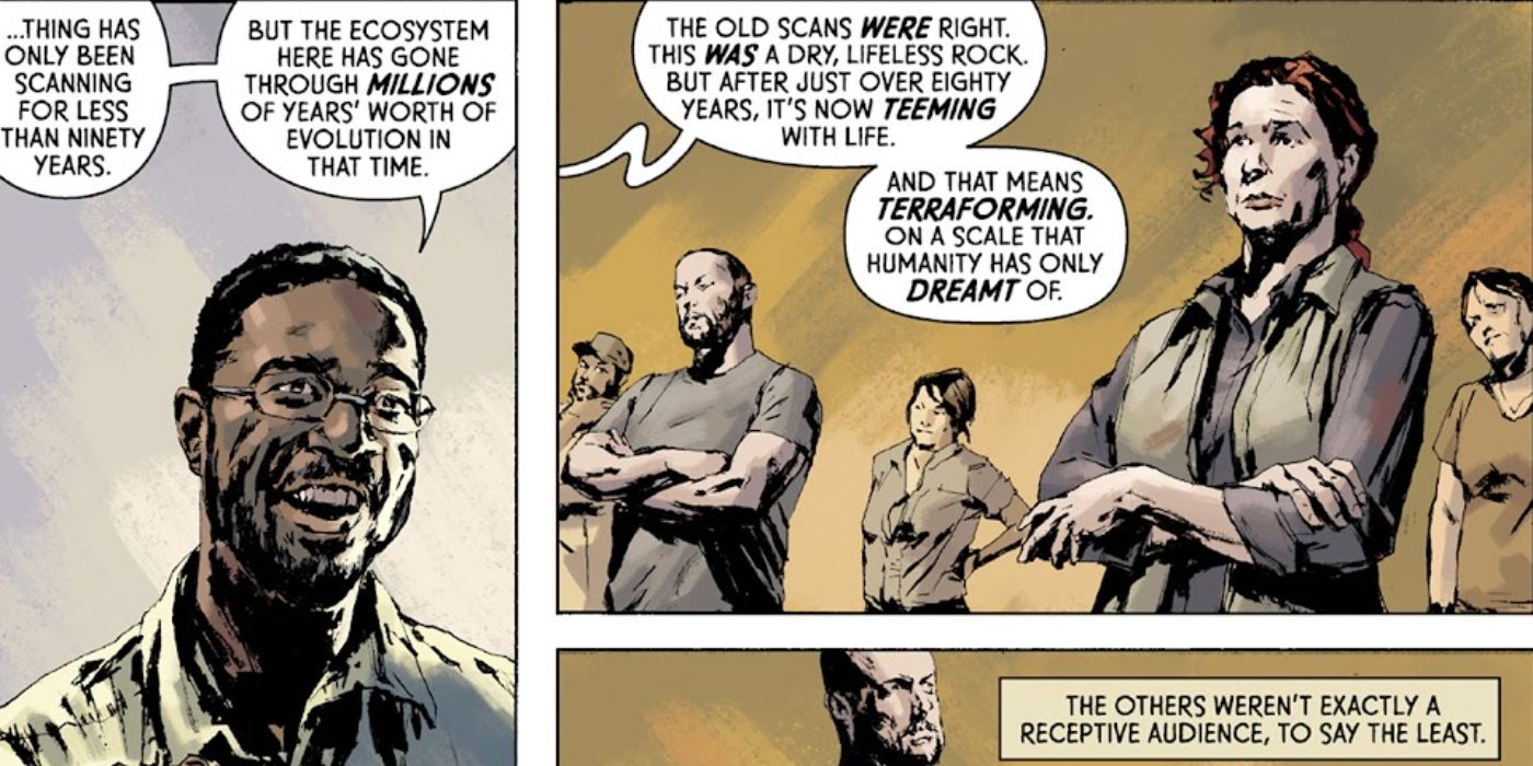 Prometheus scientist explaining Black Goo terraforming.
