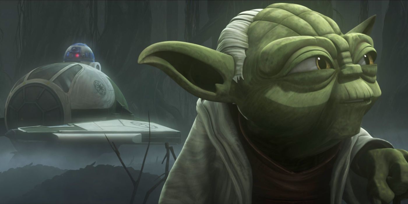 Yoda and Artoo on Dagobah in Clone Wars.
