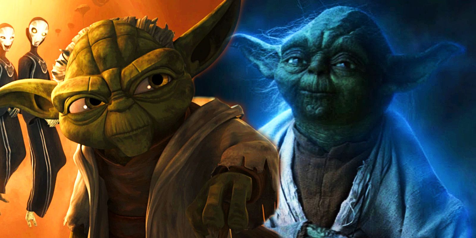 Yoda The Clone Wars and Yoda Force Ghost in The Last Jedi