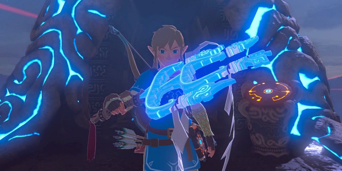 Link tenant l'Obliterator One-Hit dans The Legend of Zelda: Breath of the Wild.