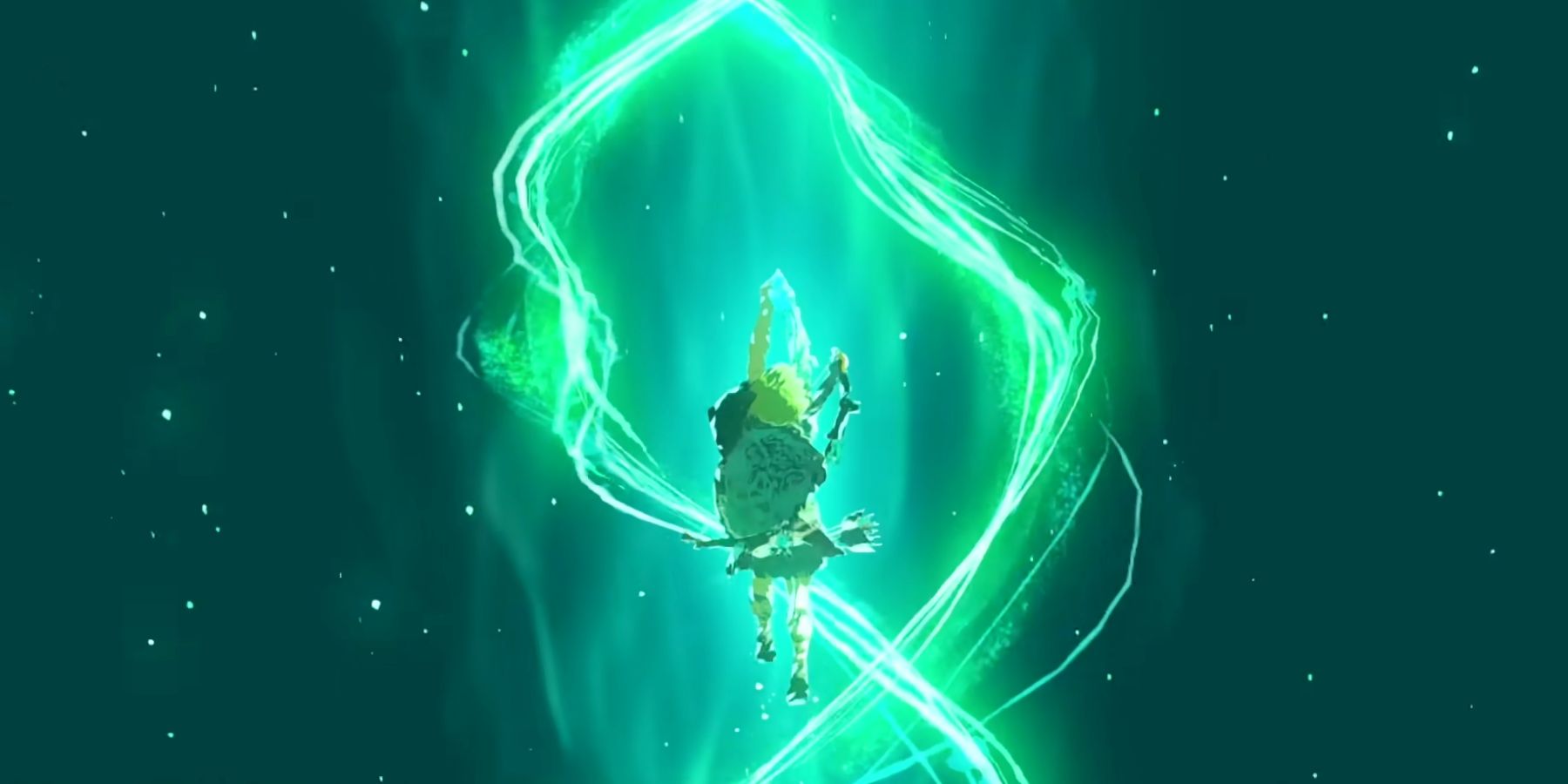 Link using the upward ability in Kingdom's Tears to pass through the solid ground.