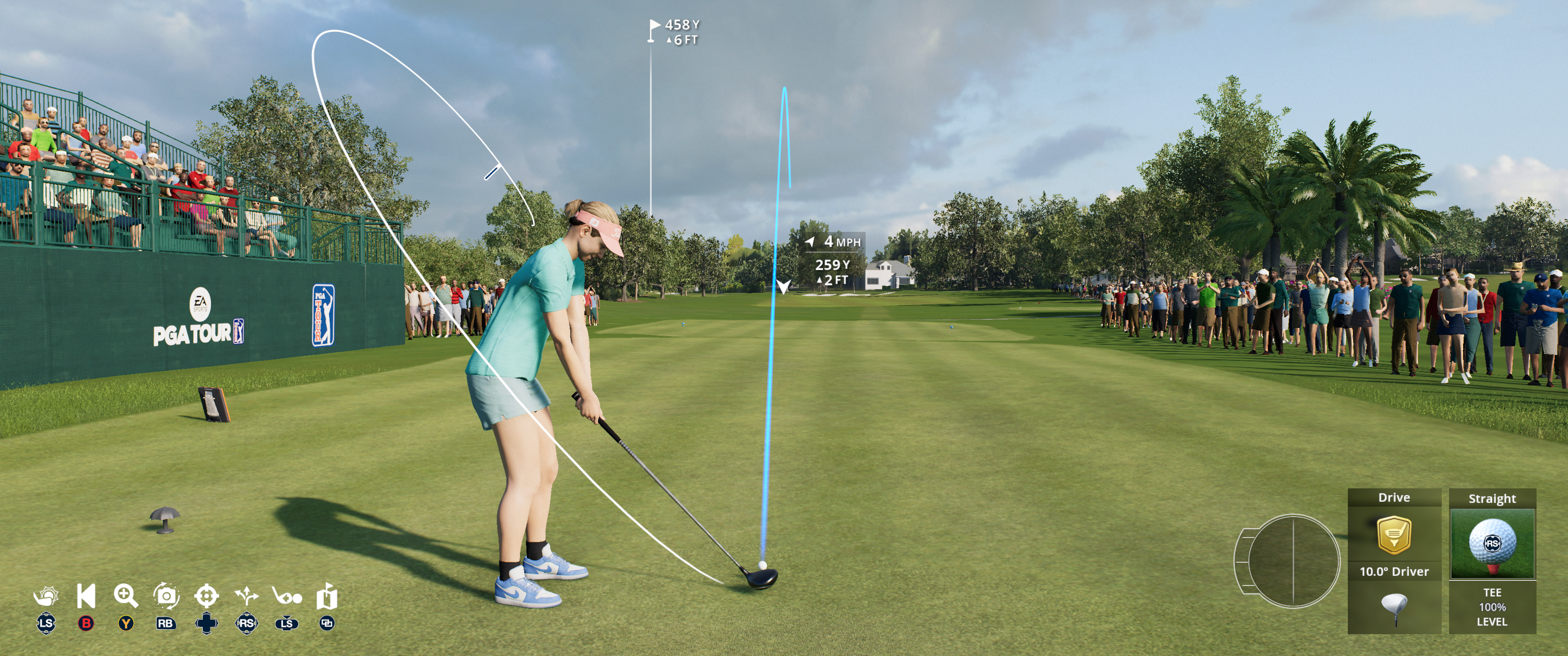 A character lining up a tee shot in EA Sports PGA Tour