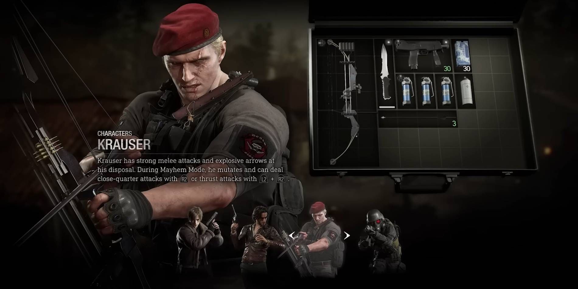 Resident Evil 4 Remake Mercenaries Krauser Character Select for Unique Mayhem Mode Ability