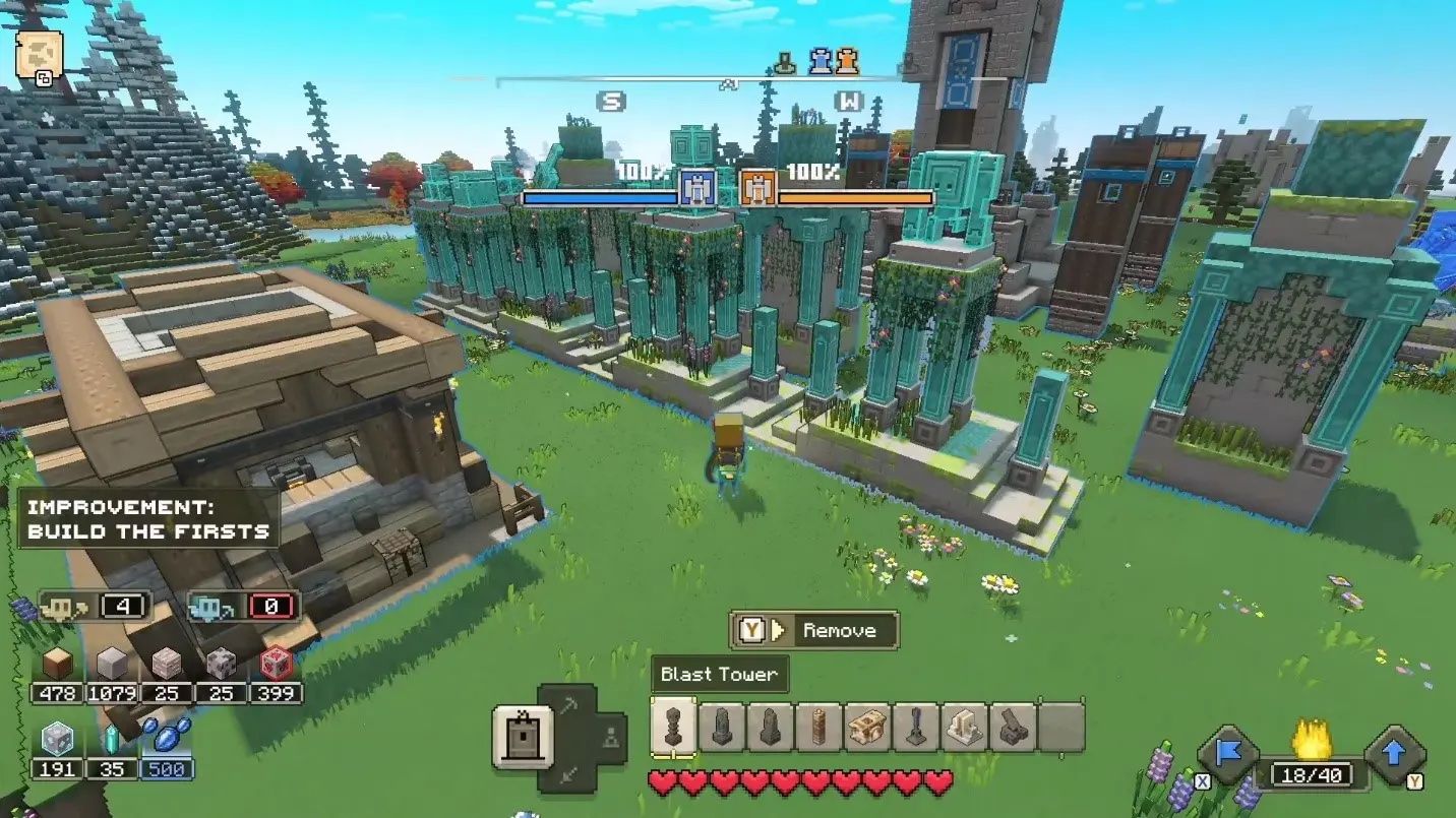 A Player Using a Blast Tower in Minecraft Legends