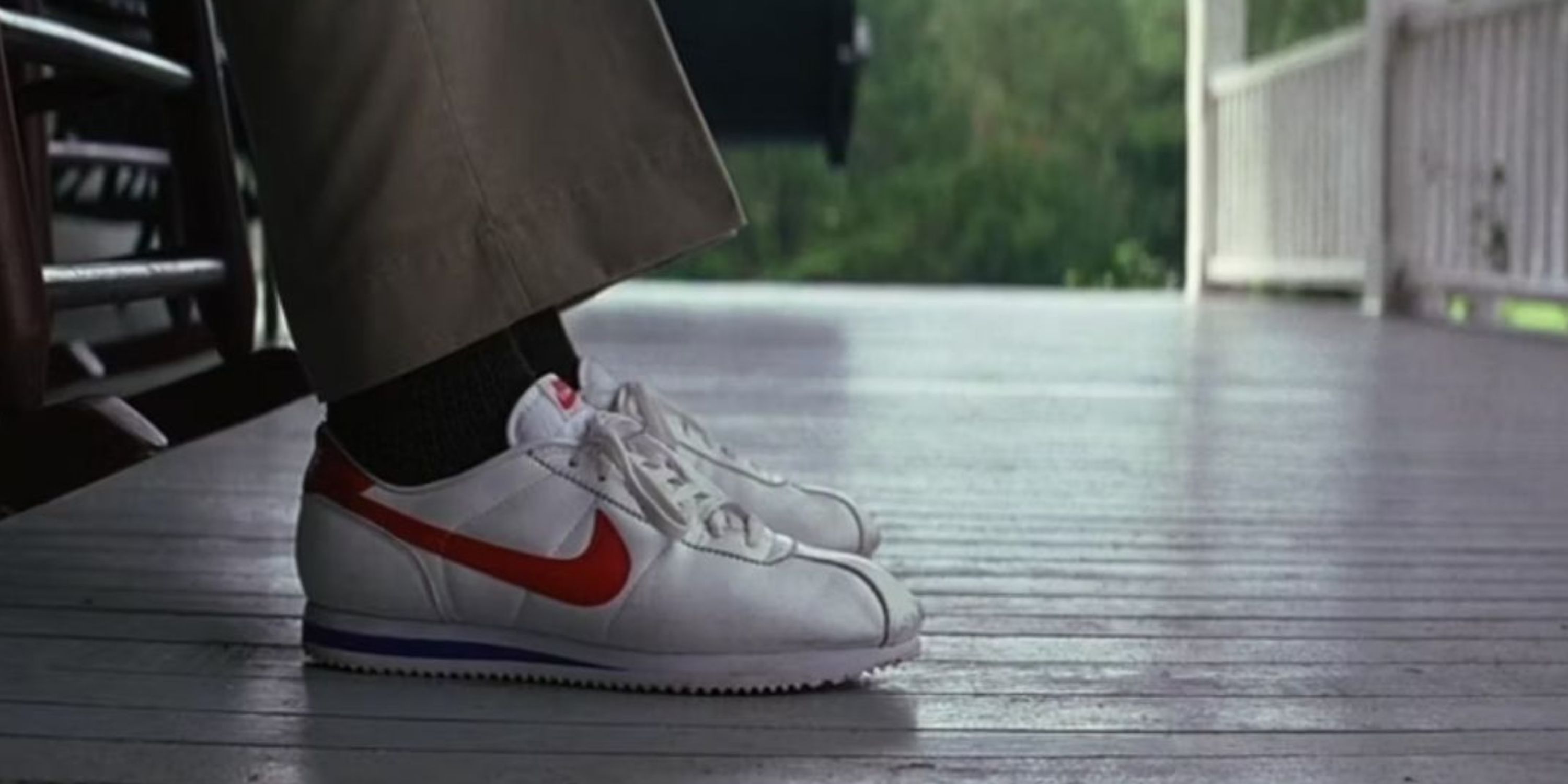A shot of Forrest's shoes in the 1994 movie Forrest Gump