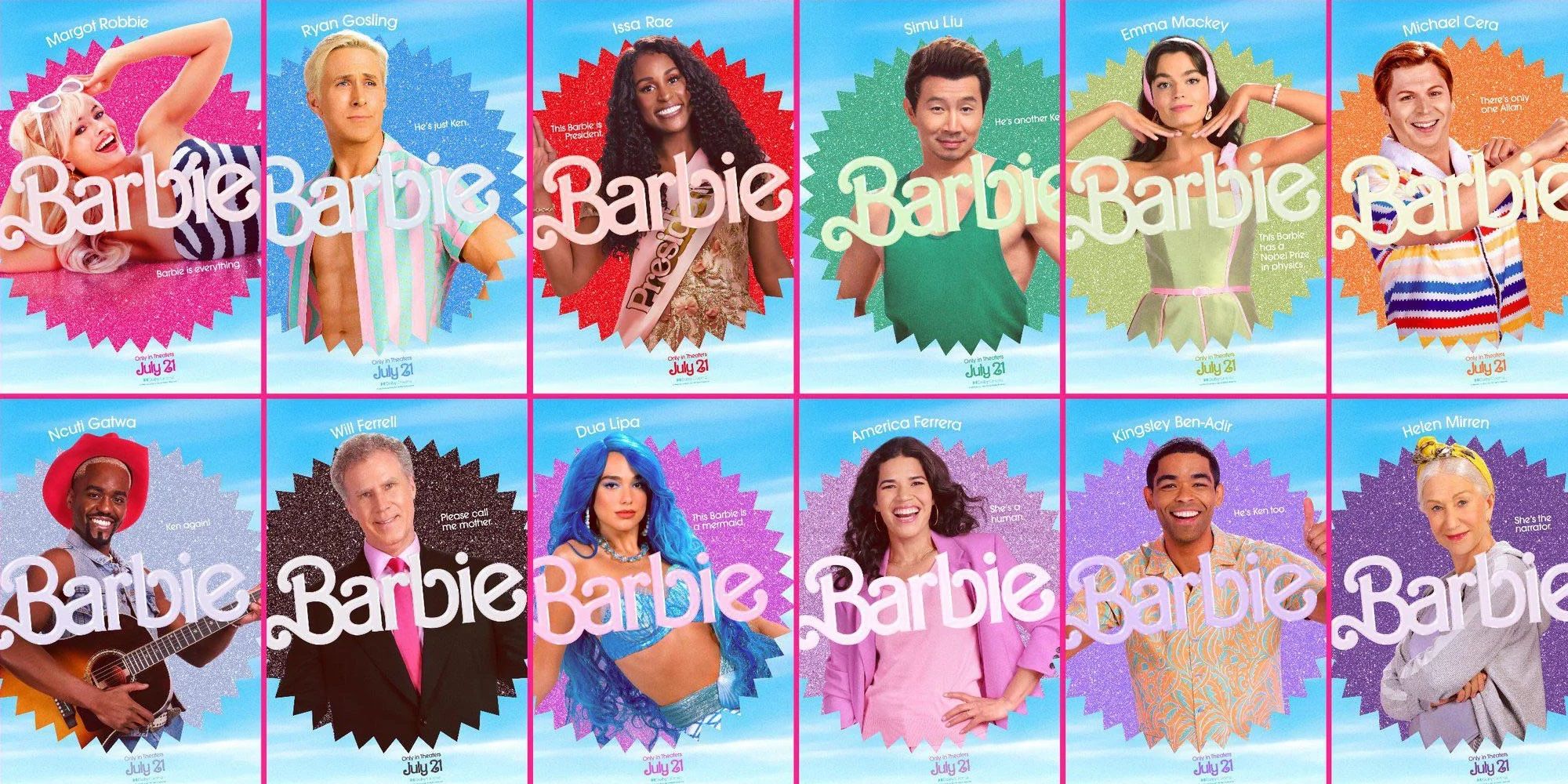 A collage of character posters for Barbie