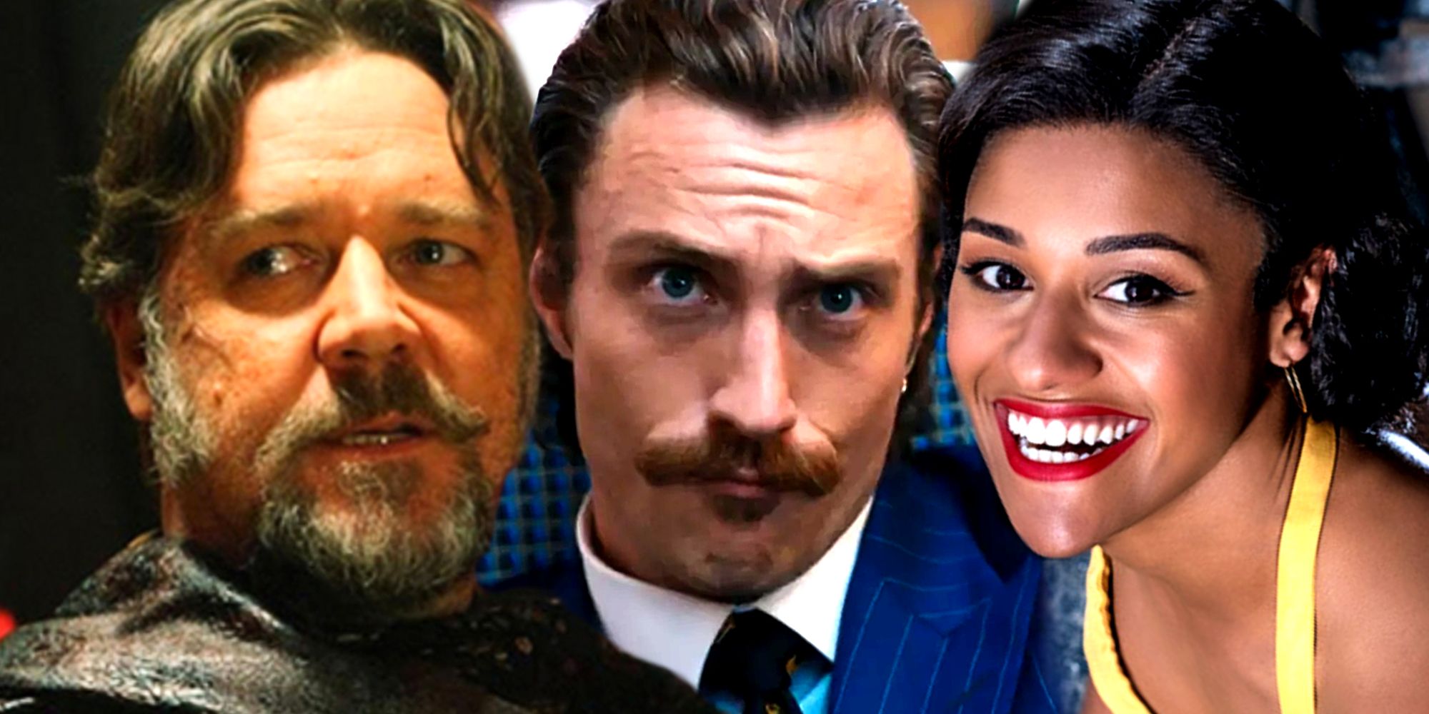Aaron Taylor-Johnson, Russell Crowe, and Ariana DeBose in Kraven the Hunter