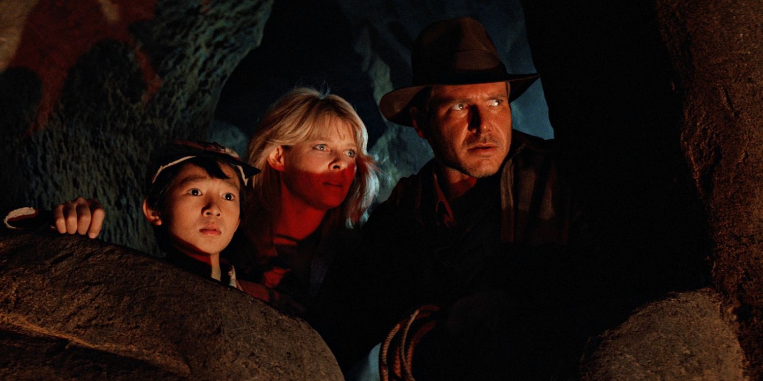 An image of Harrison Ford, Kate Capshaw and Ke Huy Quan in Indiana Jones and the Temple of Doom