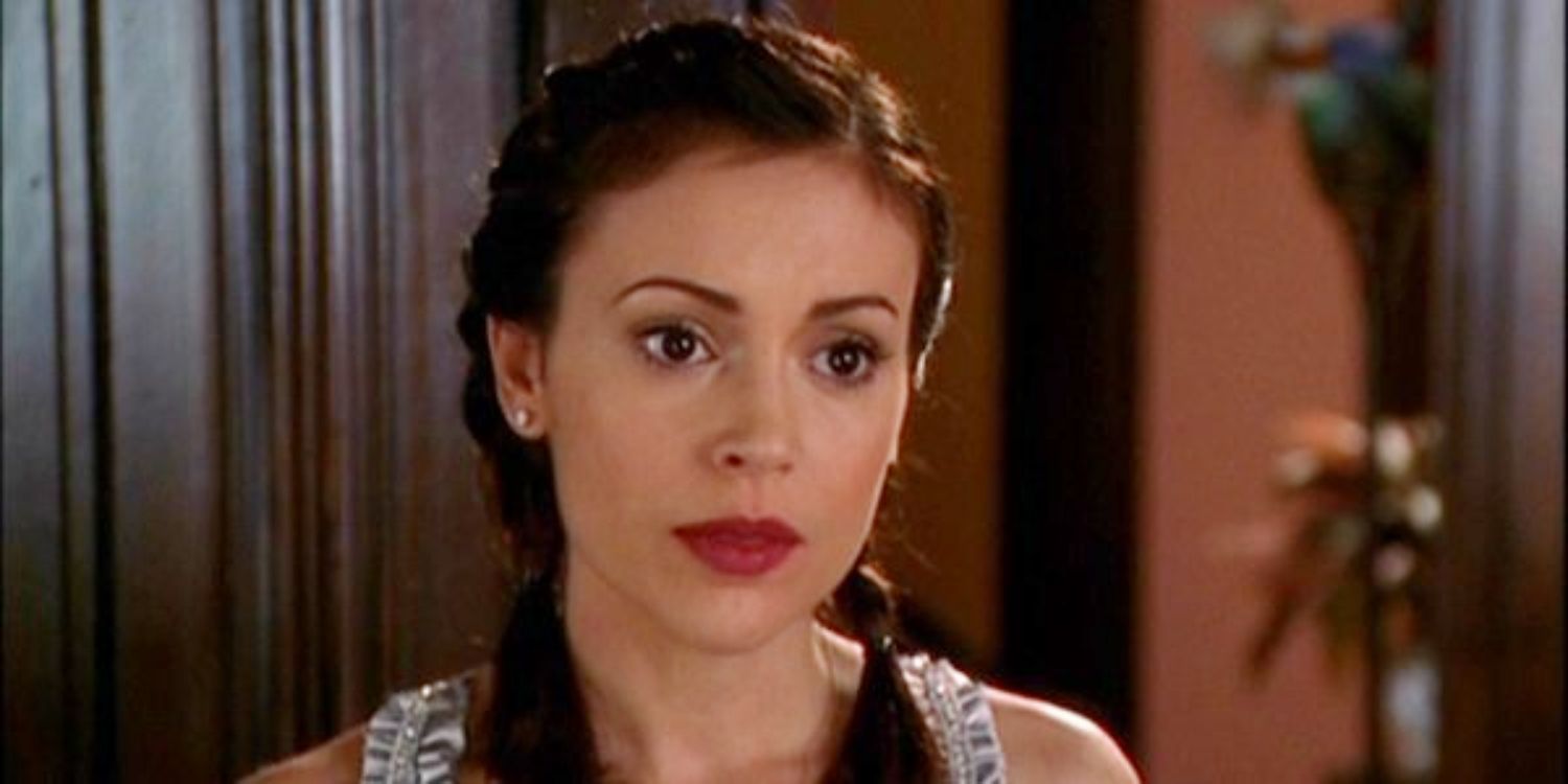 An image of Phoebe looking serious in Charmed
