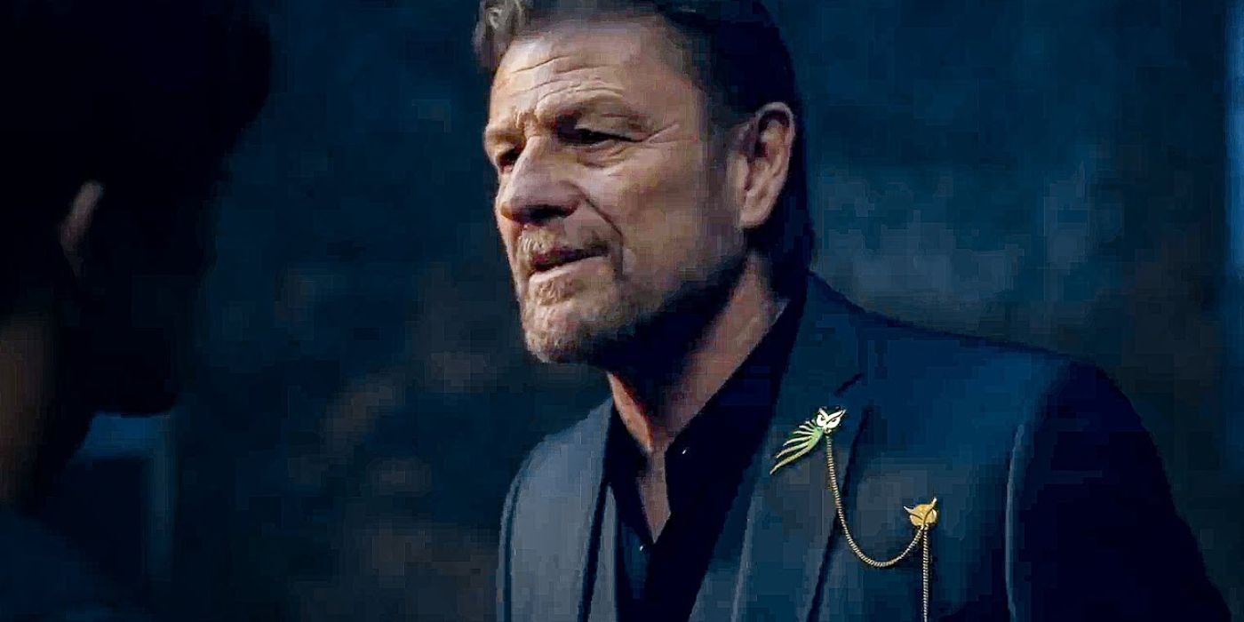 An image of Sean Bean looking serious in Knights of the Zodiac