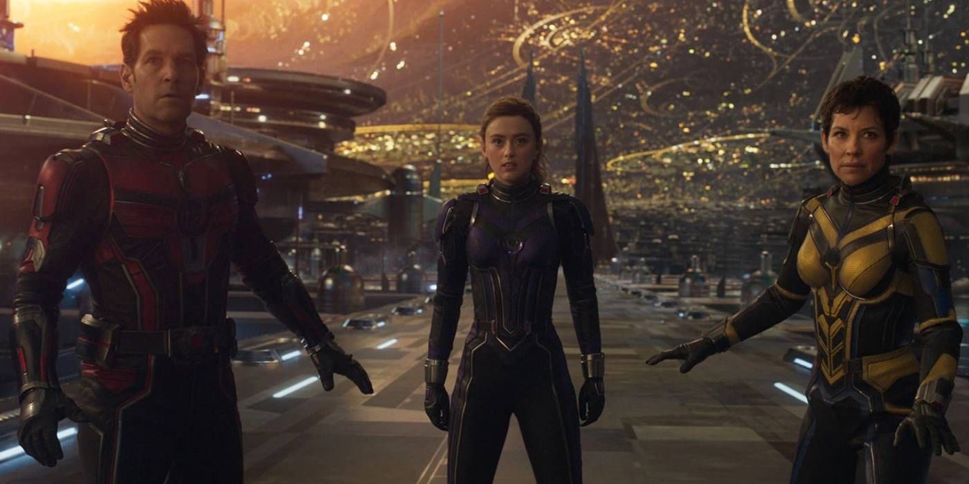 Scott, Cassie, and Scott in their suits in the Quantum Realm in Ant-Man and the Wasp Quantumania