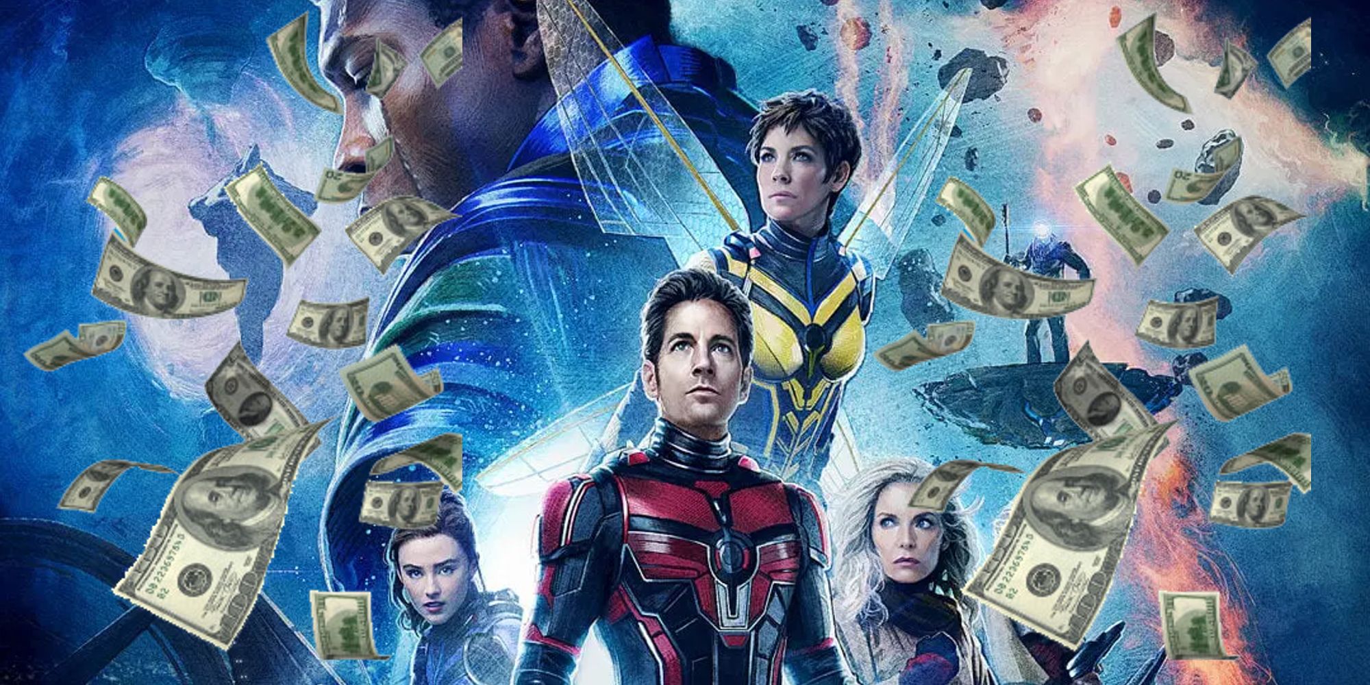 Ant-Man and the Wasp: Quantumania's poster with dollar bills falling
