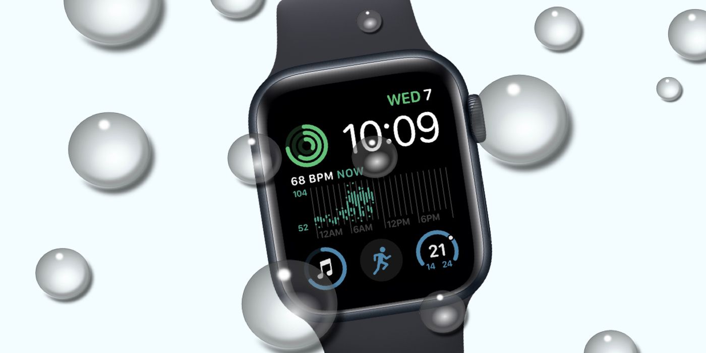Apple Watch SE 2 overlaid with water drops