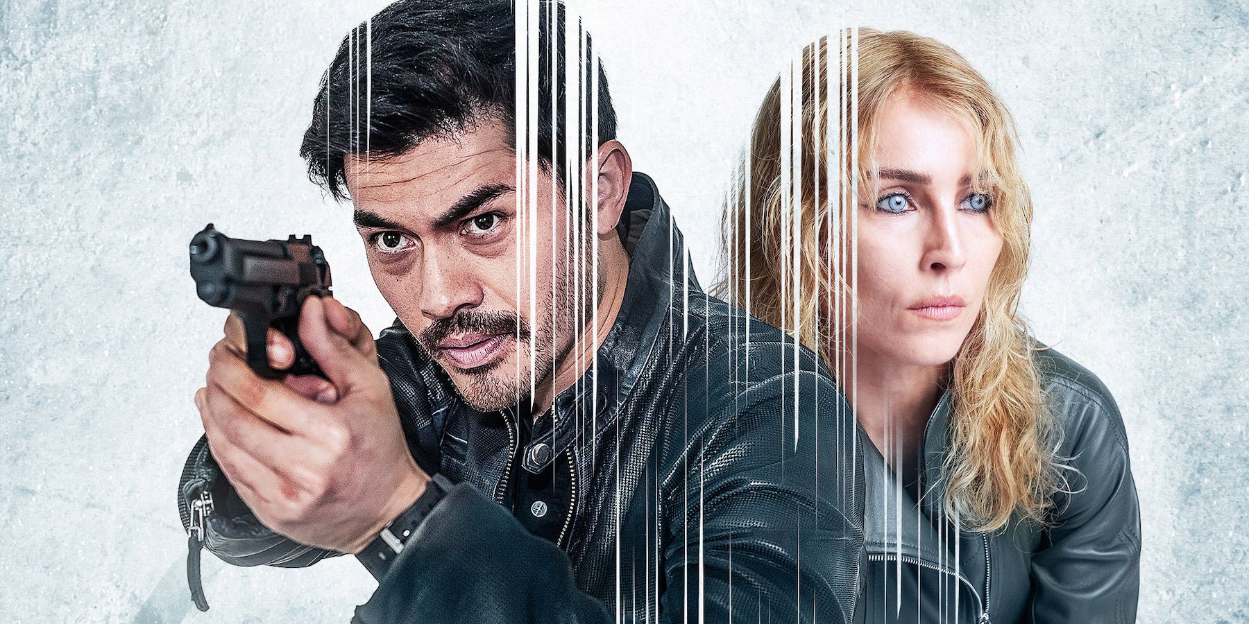 Henry Golding with a gun and Noomi Rapace with blonde hair in Assassin Club poster