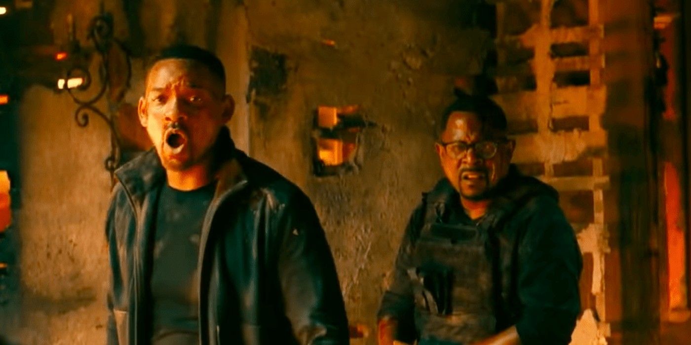 Marcus and Mike look shocked while walking through a burned out building in Bad Boys For Life