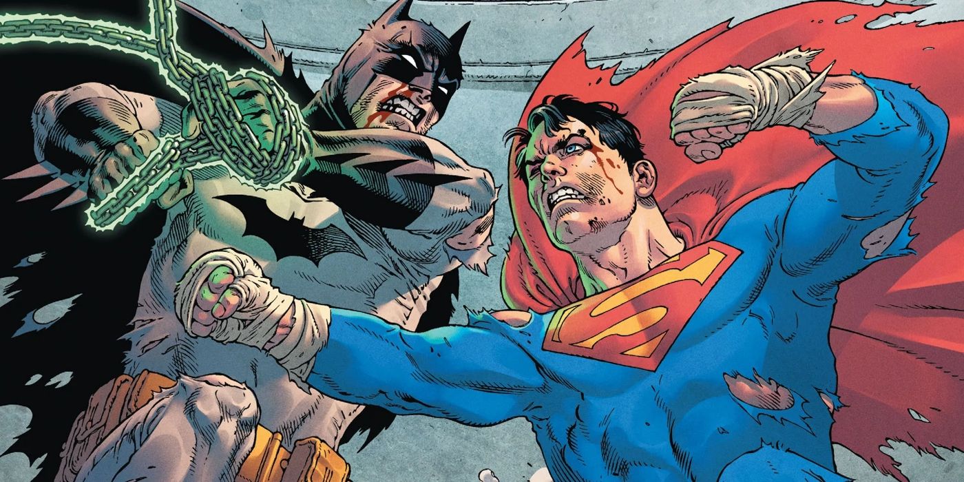 Batman Superman exchanging punches in DC Comics