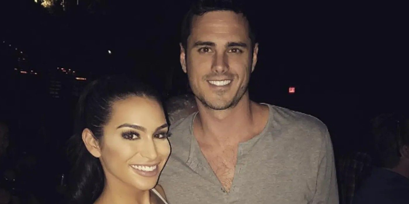 Ben Higgins Ashley Iaconetti The Bachelor posing outside at night smiling