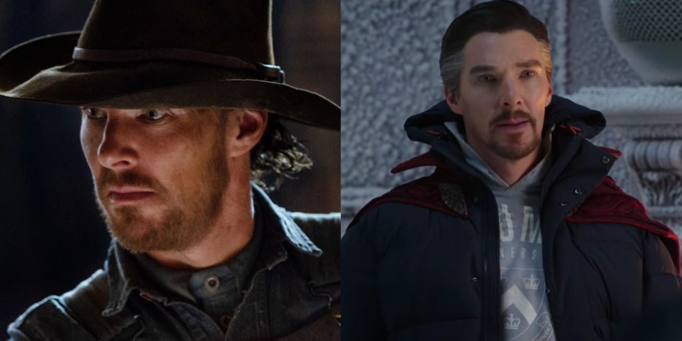Split image of Benedict Cumberbatch in The Power of the Dog and Spider-Man: No Way Home