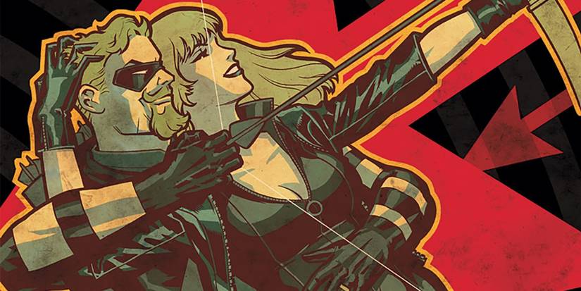 Black Canary and Green Arrow DC Comics shooting an arrow together