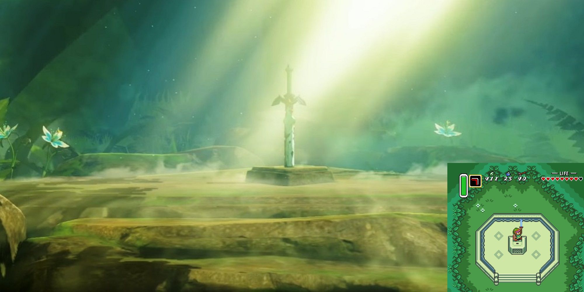 Comparing the sites of the Master Sword in Breath of the Wild and A Link to the Past to show similarities