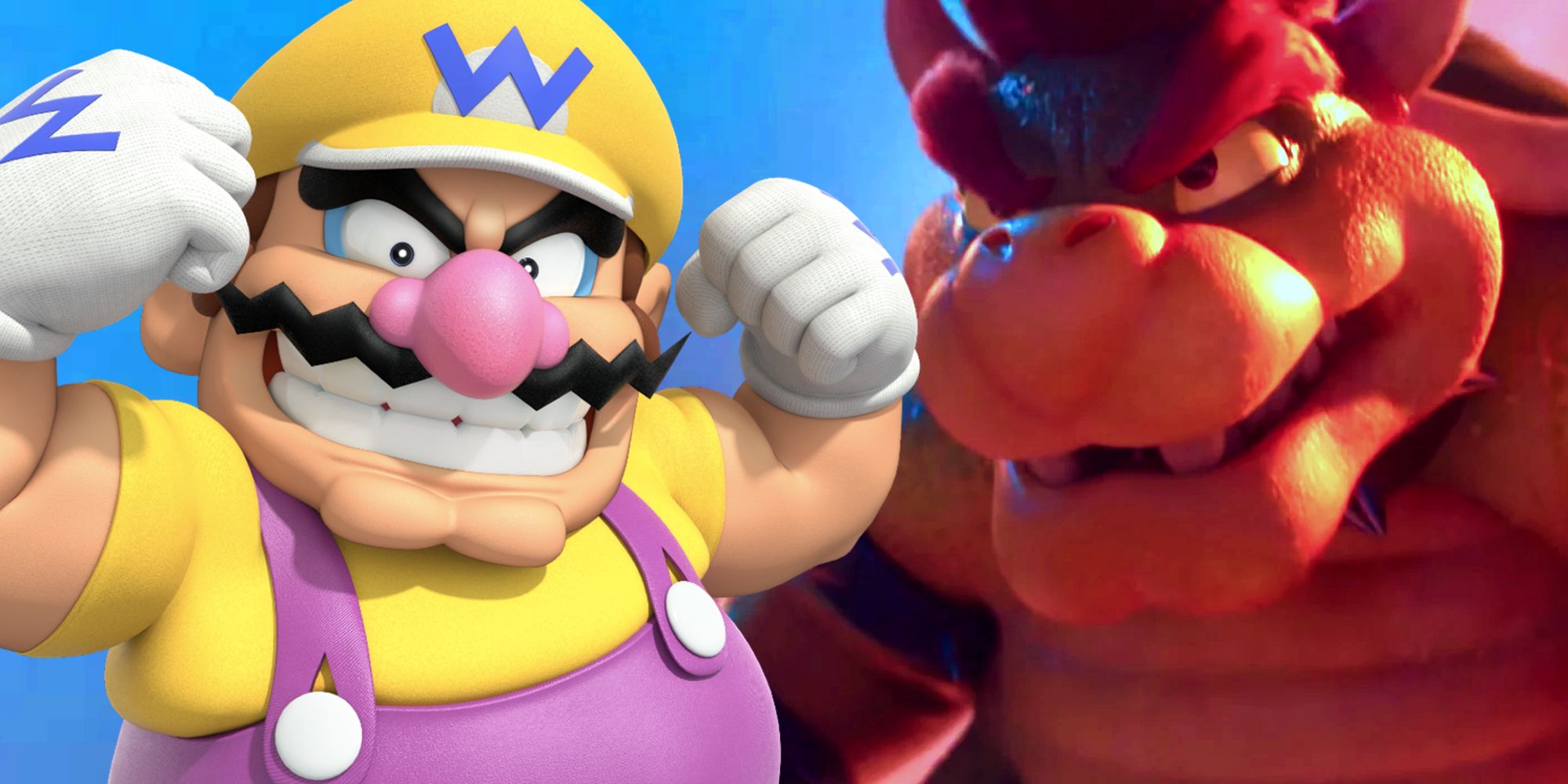 Wario juxtaposed with Bowser from The Super Mario Bros. Movie