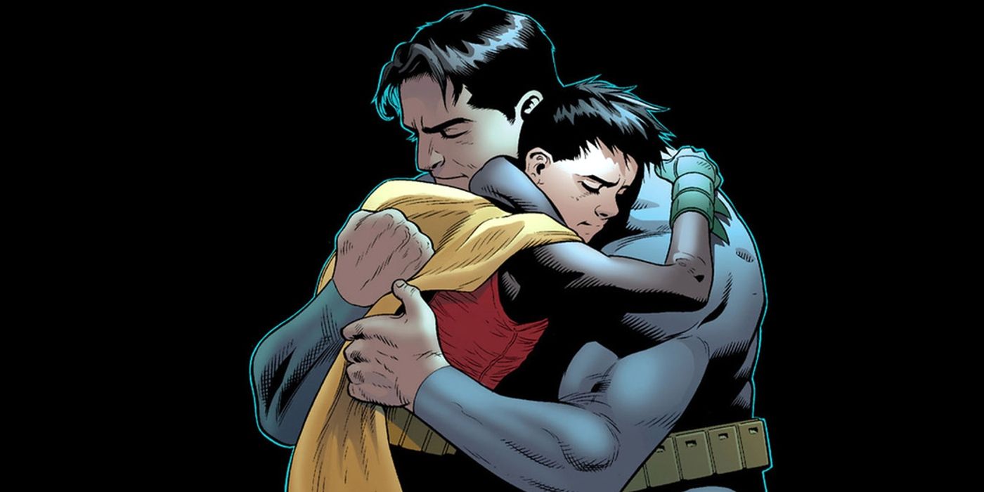 Bruce and Damian hug DC Comics