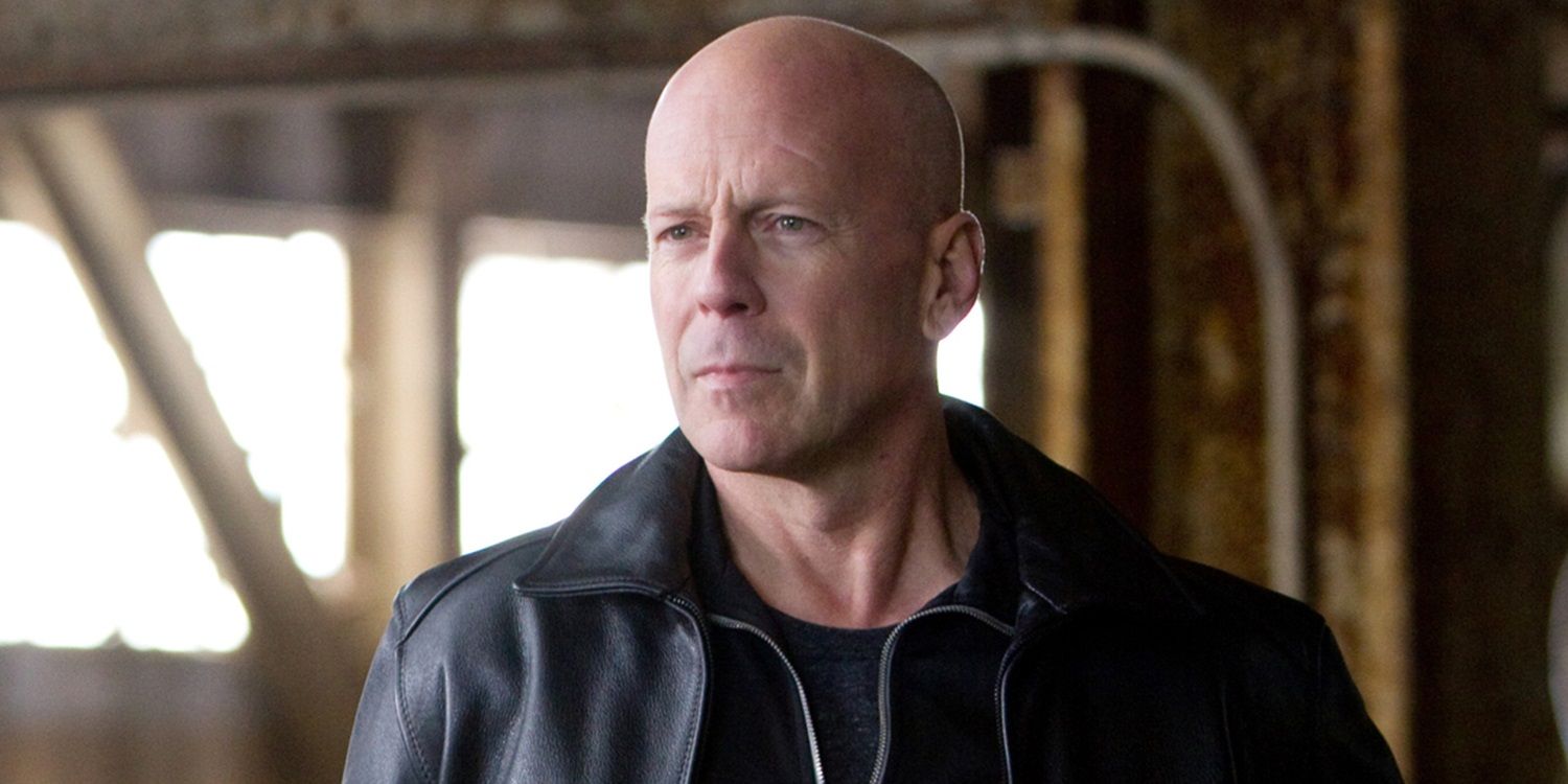 Bruce Willis in a leather jacket in Red