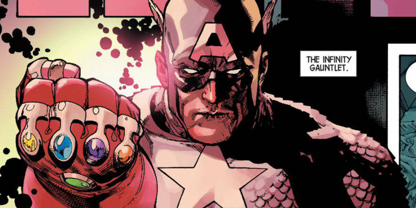 capitan america con el guante infinito en marvel comics