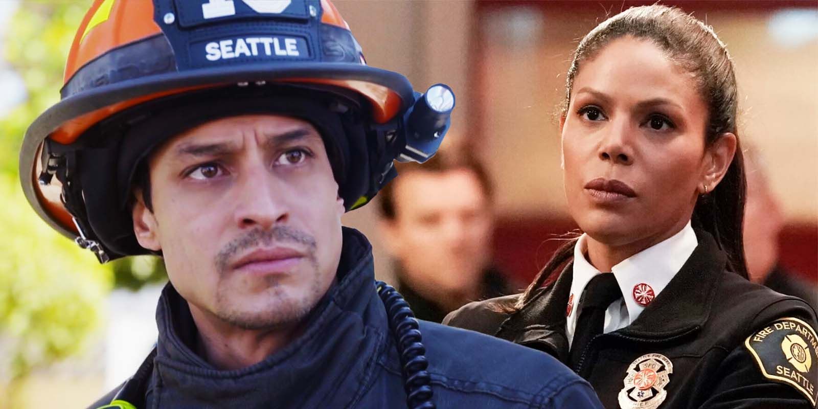Carlos Miranda as Theo Ruiz and Merle Dandridge as Fire Chief Natasha Ross in Station 19 season 6