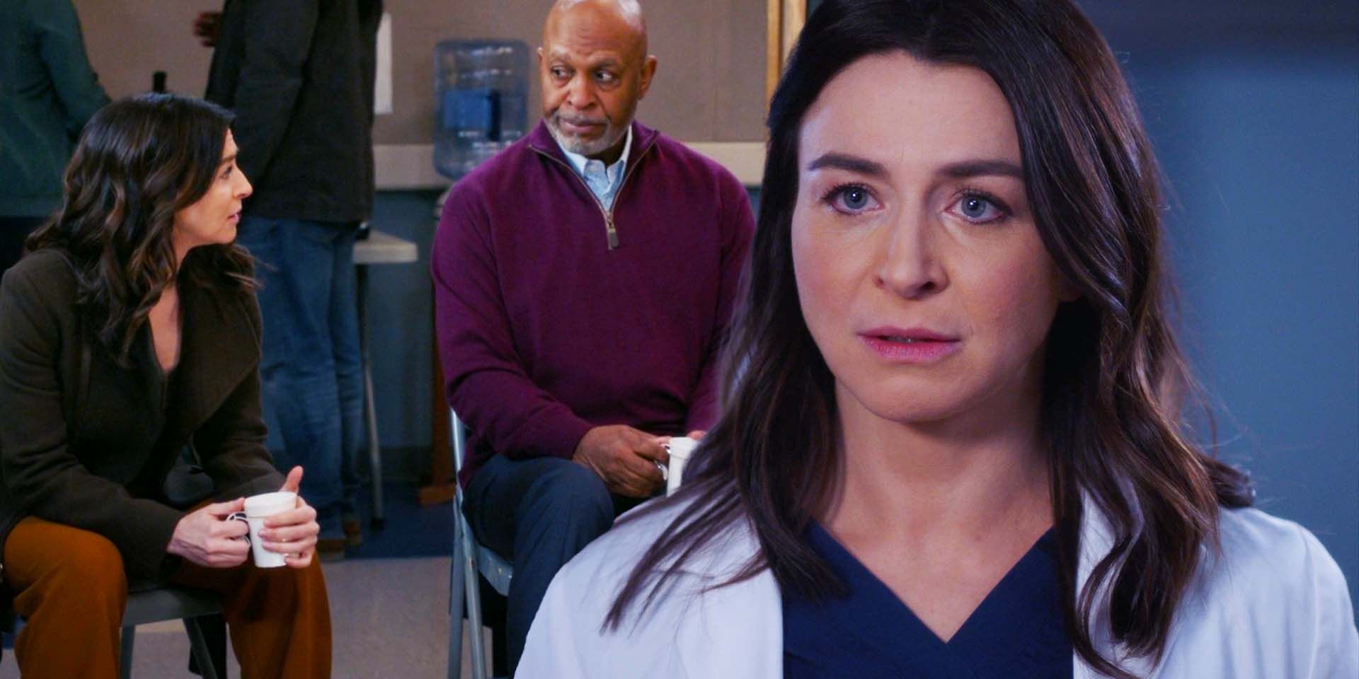 Caterina Scorsone as Amelia Shepherd and James Pickens Jr. as Richard Webber in Grey's Anatomy season 19