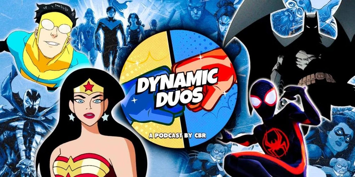 CBR Dynamic Duos title art showing the title over two fists bumping in the center surrounded by superheroes.