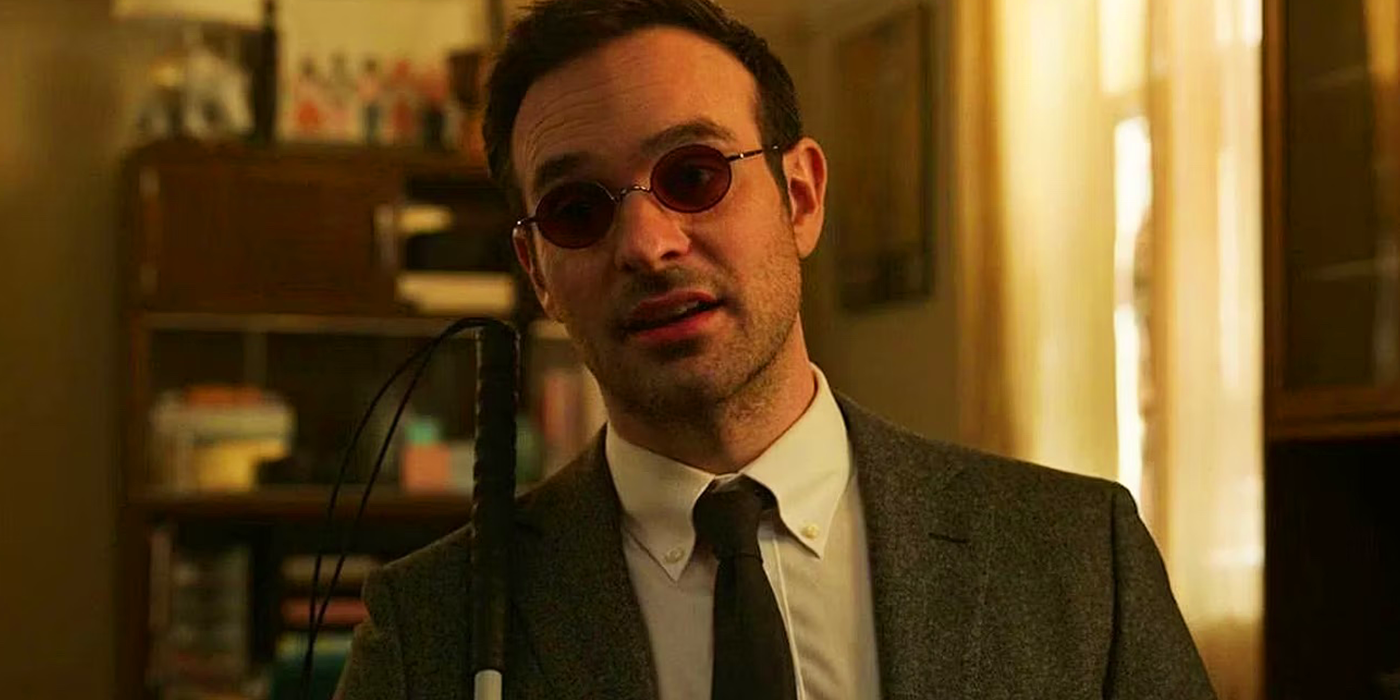 charlie cox as matt murdock gesturing with a cane in Spider-man No Way Home