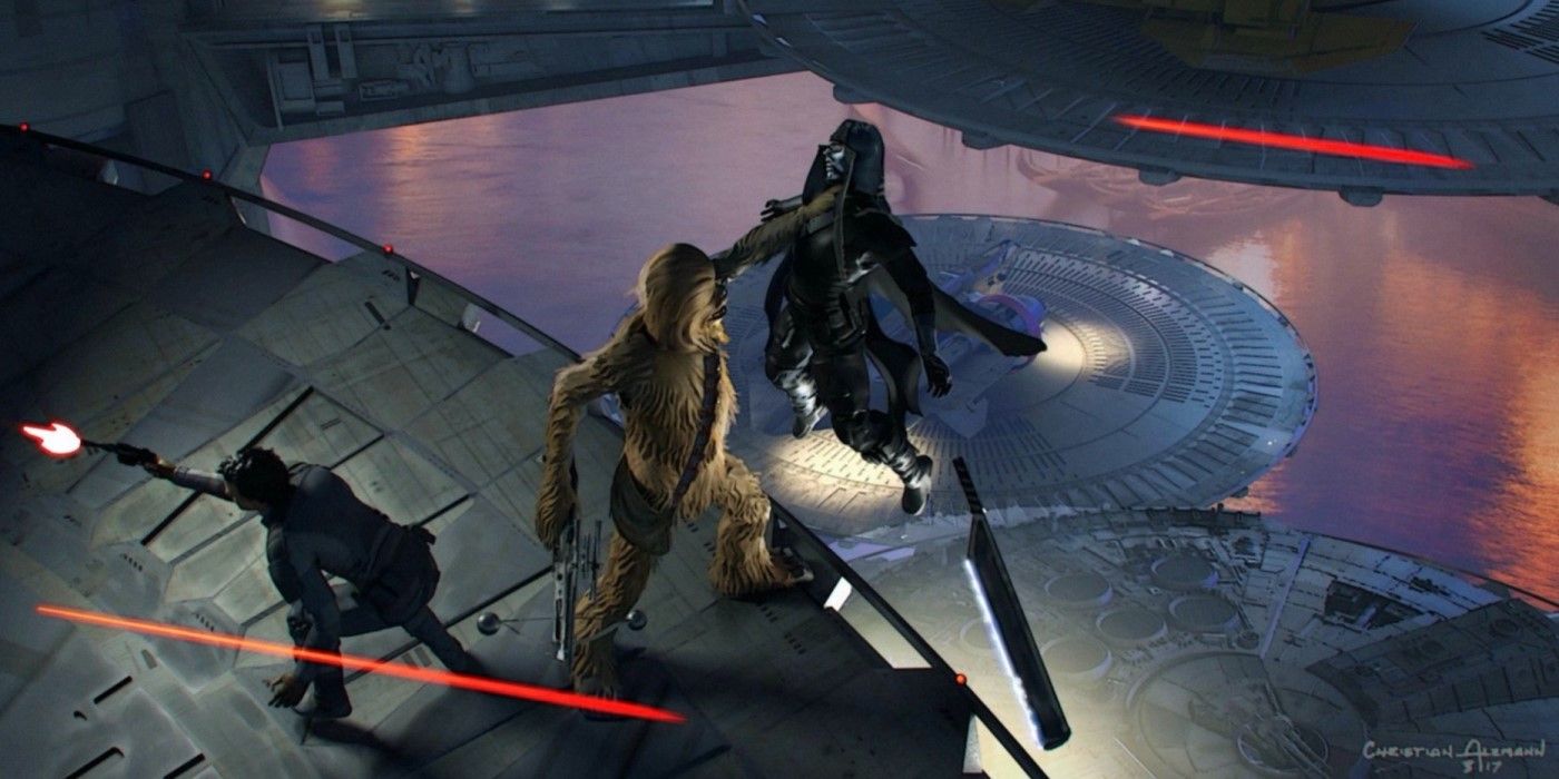Chewbacca vs. the Knights of Ren in concept art for Star Wars: Episode IX - Duel of the Fates.