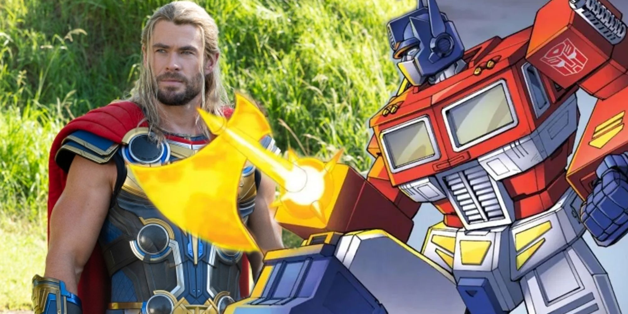 Chris Hemsworth como Thor y Optimus Prime animado