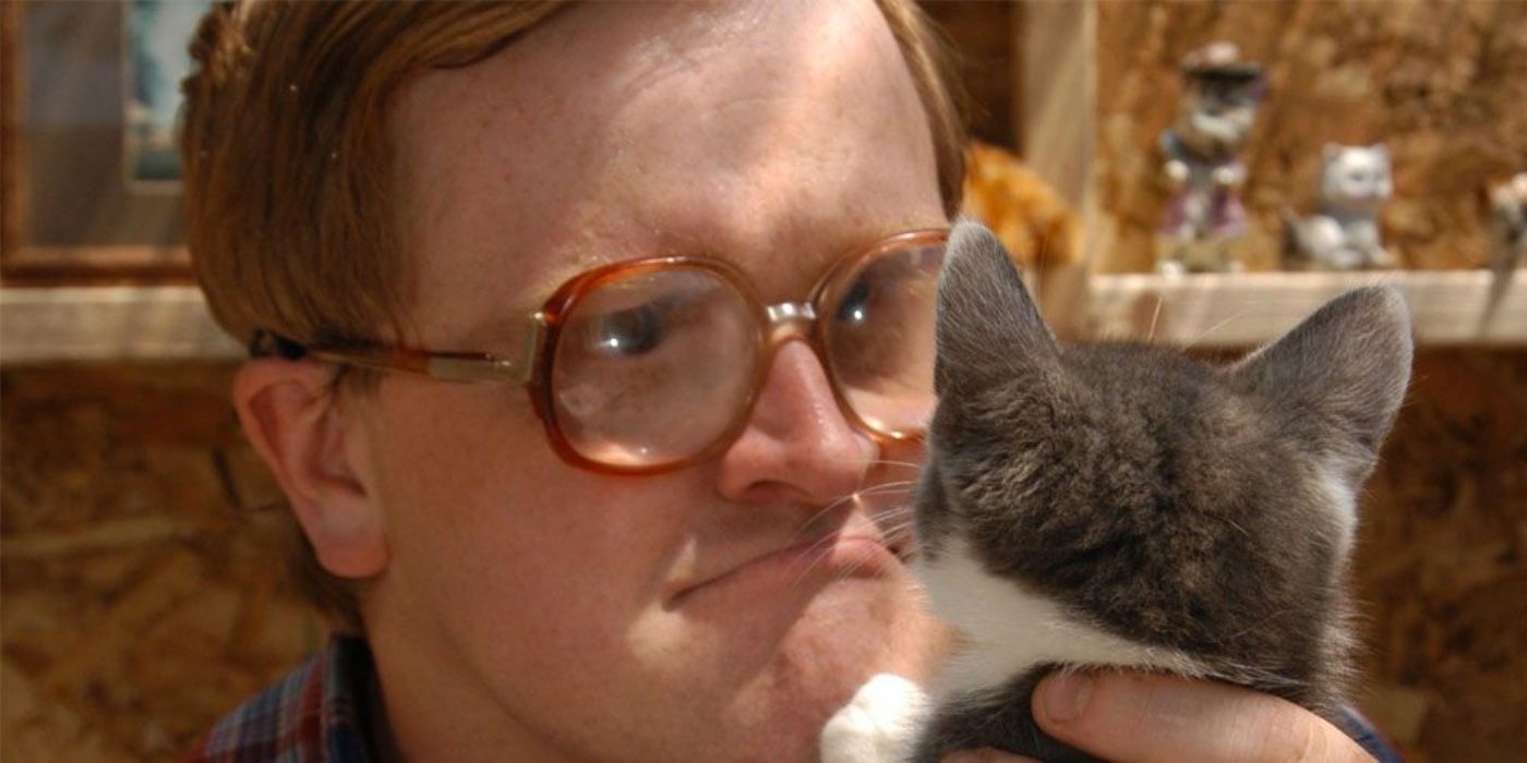 Close up on Bubbles looking at his cat in Trailer Park Boys