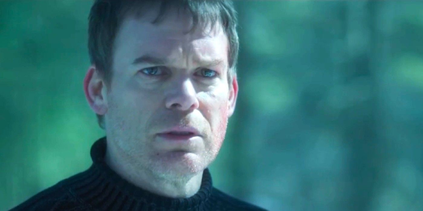 Michael C Hall as Dexter Morgan looking worried in the woods in Dexter: New Blood