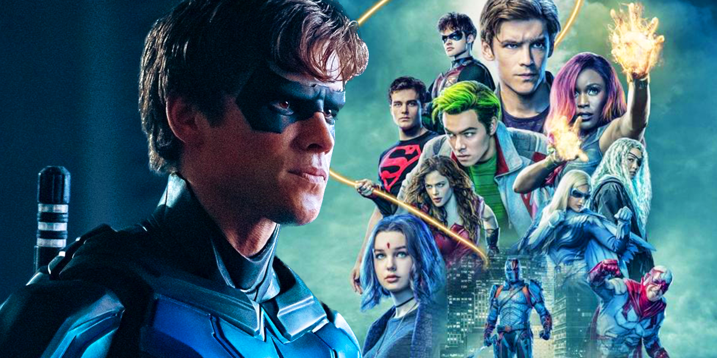 dick grayson in titans with the poster