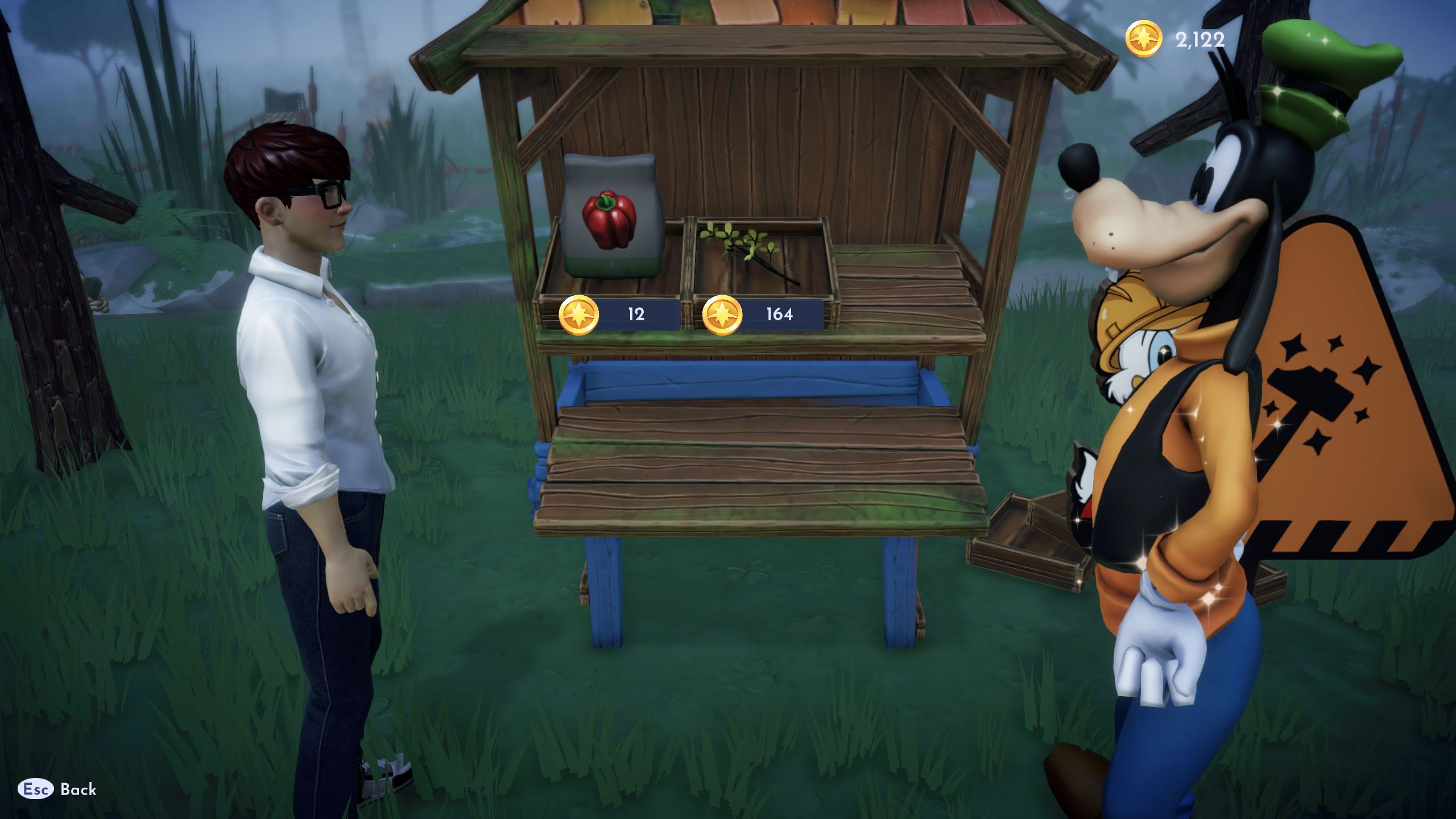 Disney Dreamlight Valley Player Buying Bell Pepper Seeds For Ghostly Fish Steak From Goofy's Stall