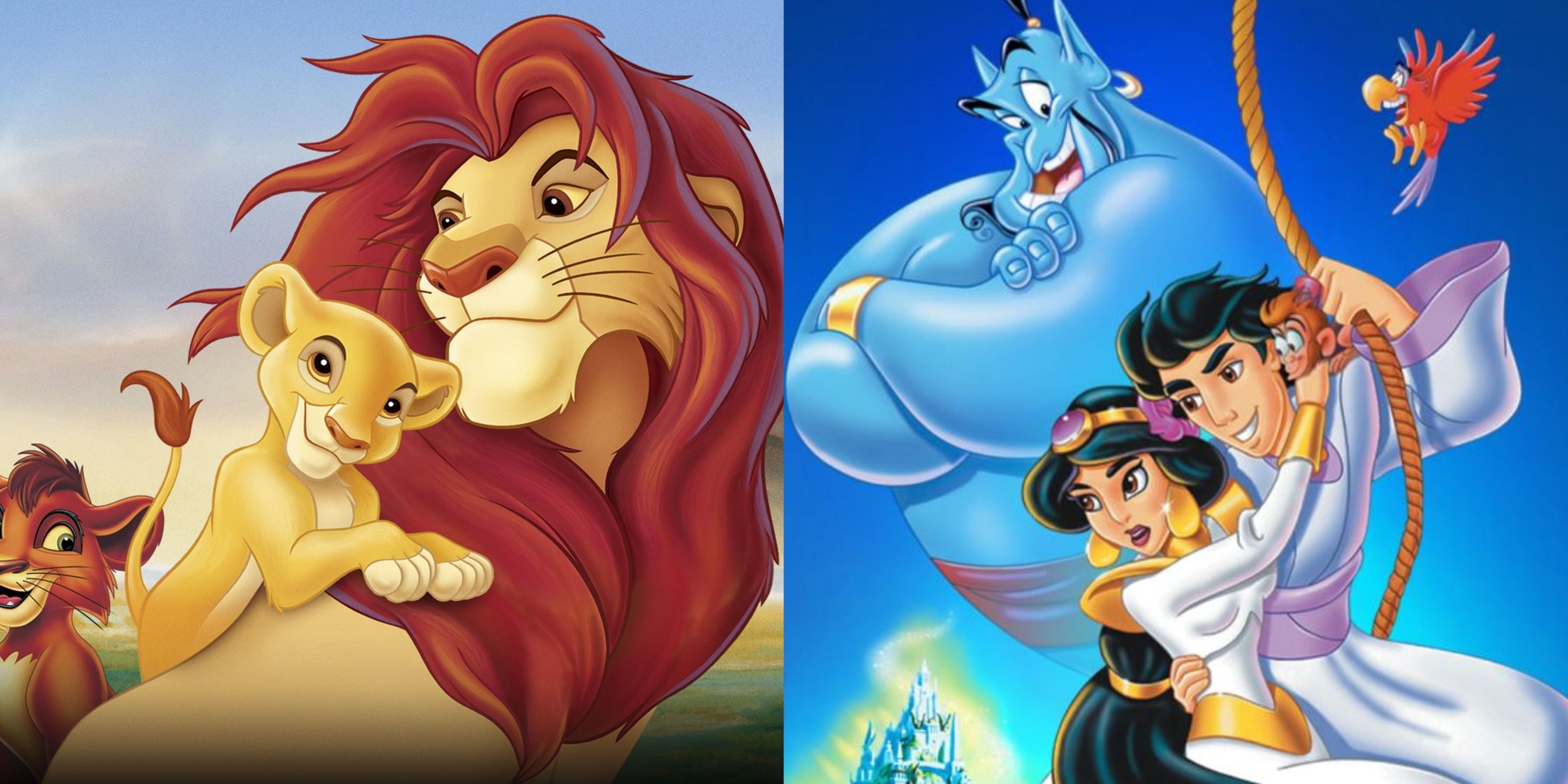 Split image of the Lion King and Aladdin sequels