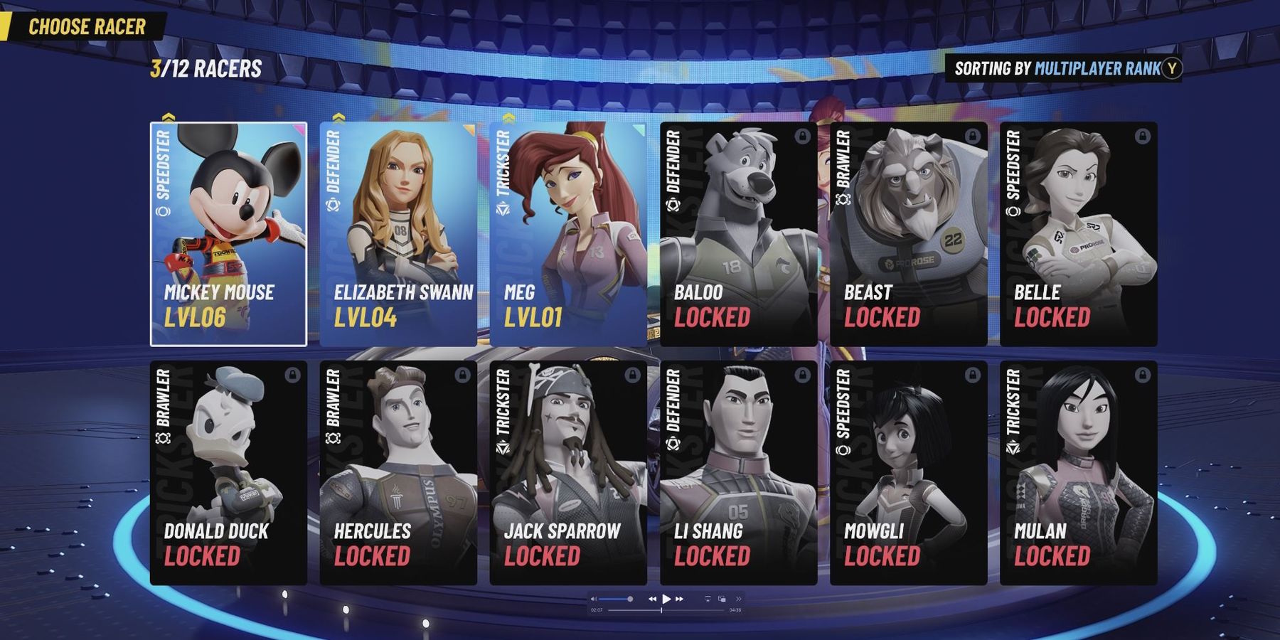 The Disney Speedstorm Racers roster with many racers is still locked