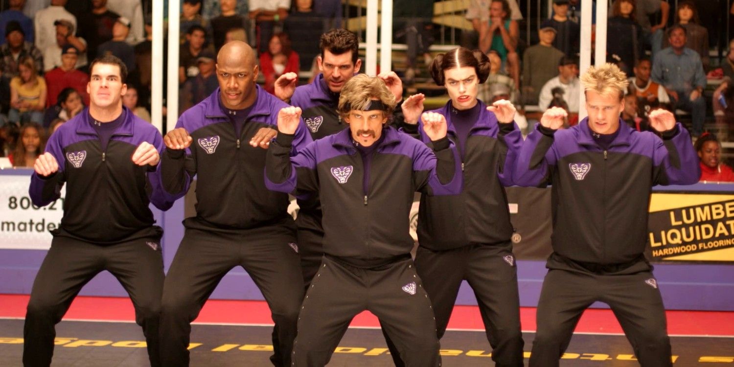 The Purple Cobras dodgeball team hissing at their enemies in Dodgeball.