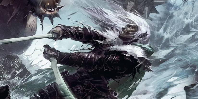 Drizzt Do'Urden wields his two scimitars in Dungeons & Dragons.