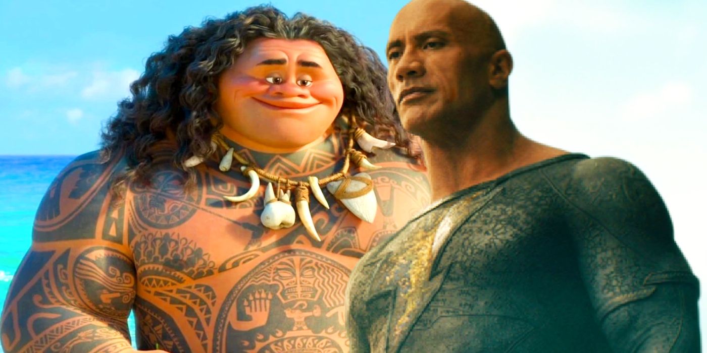 Custom image of Maui in Moana and Dwayne Johnson as Black Adam.
