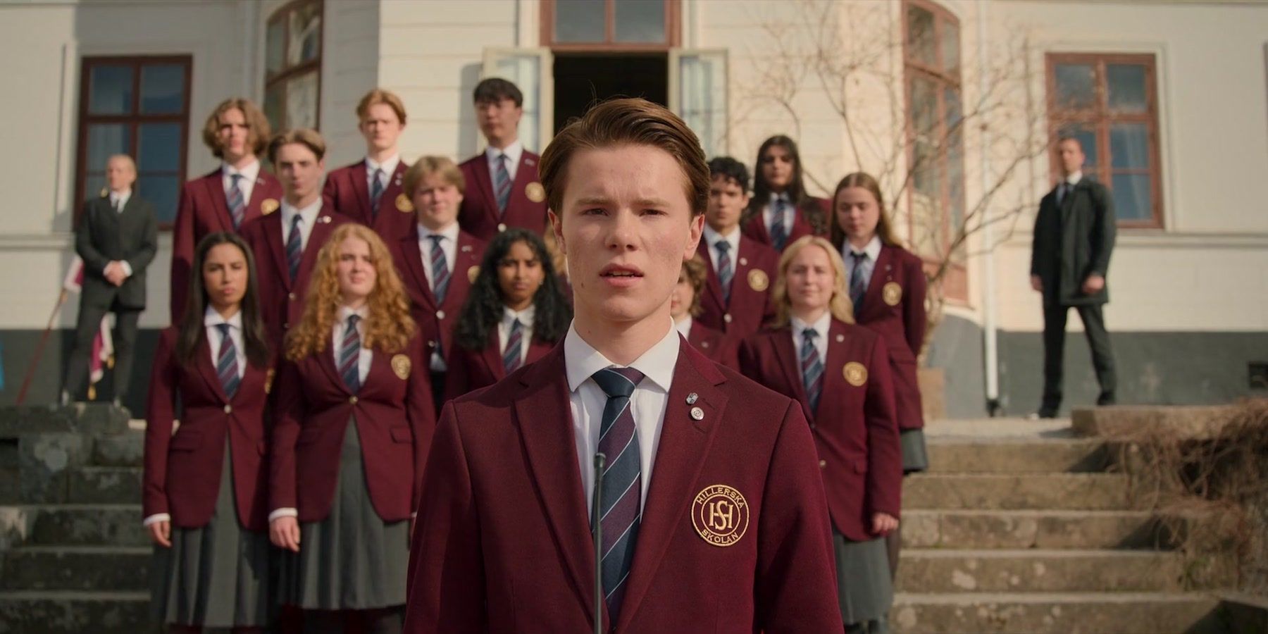 Edvin Ryding as Prince Wilhelm in Front of His Class in Young Royals Season 2